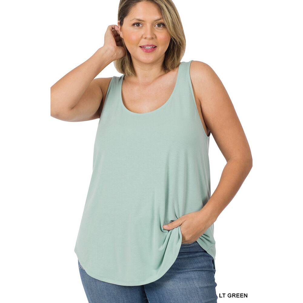 3X Light Green Scoop Neck Round Hem Tank Top Zenana Plus size comfy cool